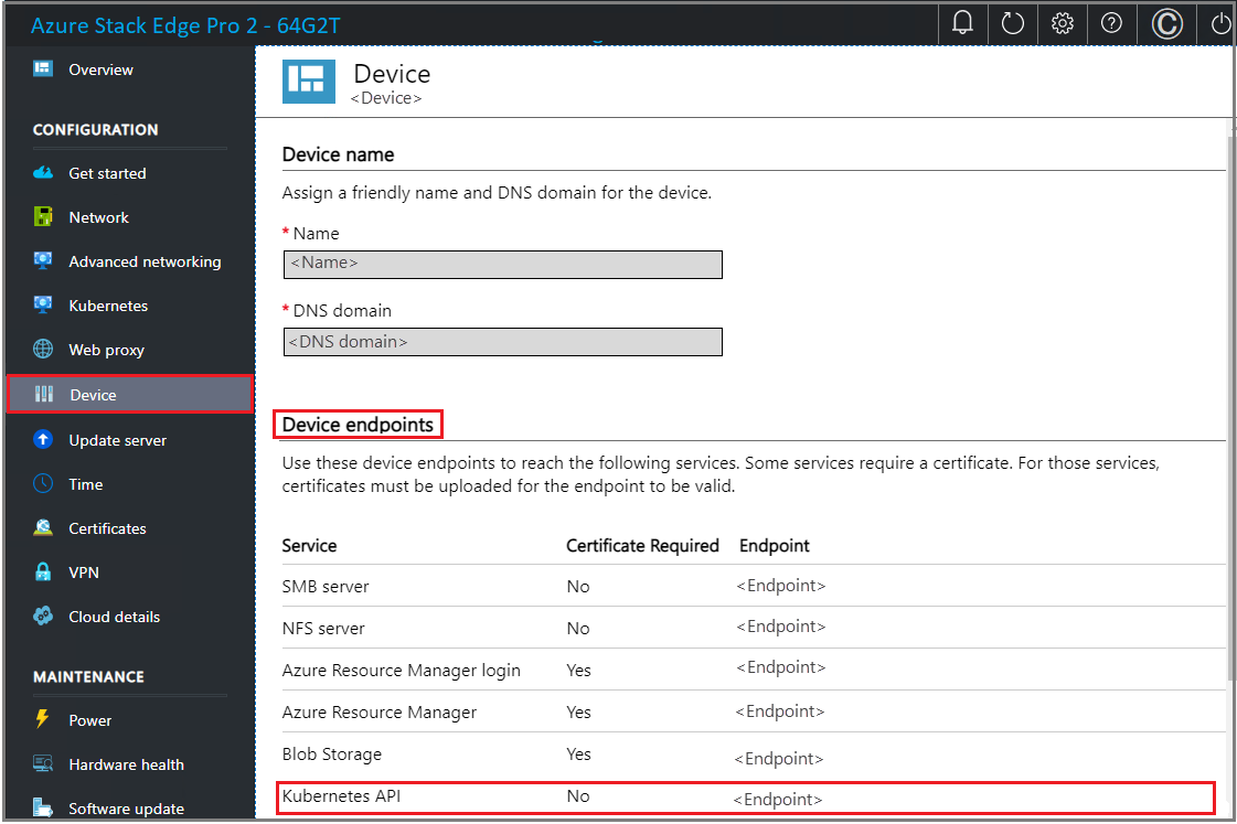 Screenshot that shows the device page in local UI.