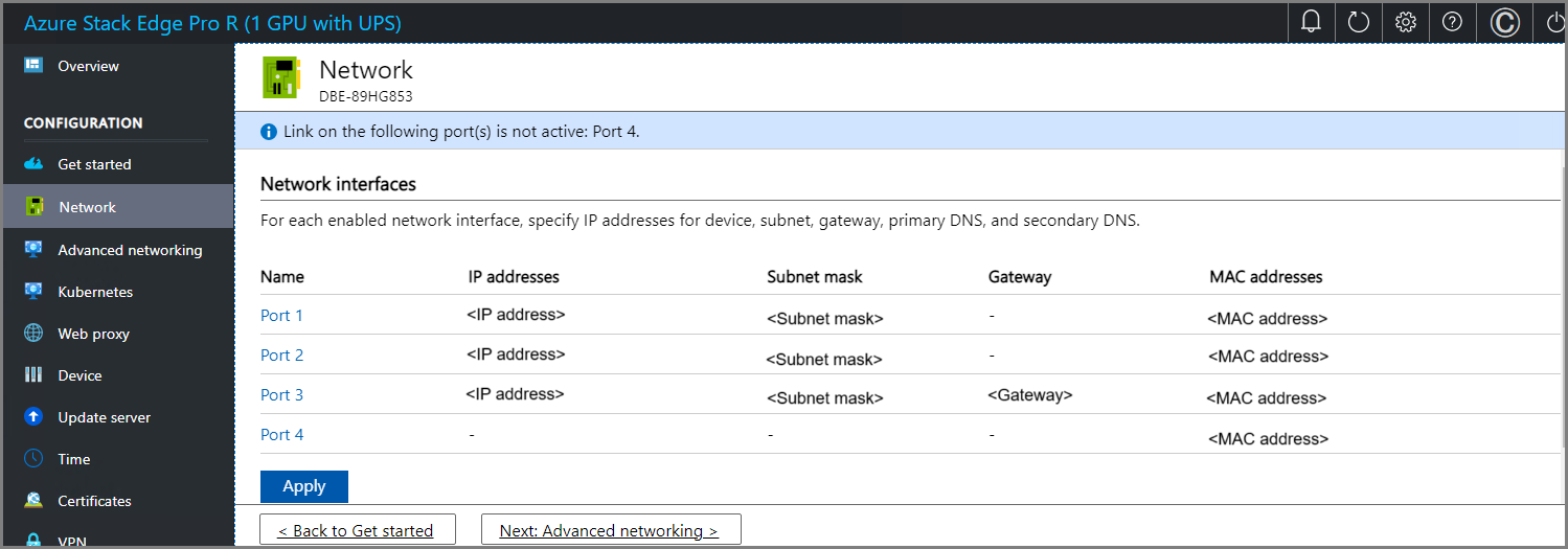 Local web UI "Network settings" page