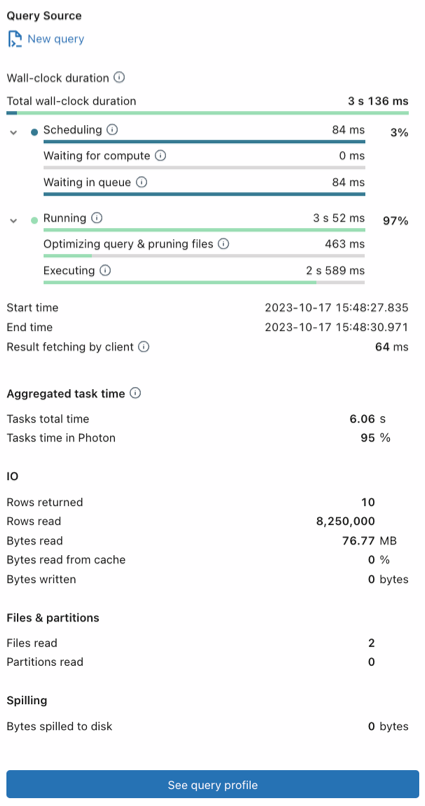 Query execution summary simple view