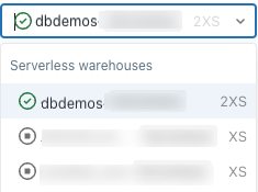 SQL warehouse selector