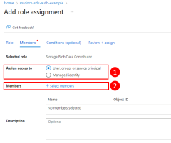 A screenshot showing the radio button to select to assign a role to a Microsoft Entra group and the link used to select the group to assign the role to.