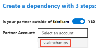 Screenshot of Create dependency dialog, Choose partner account.