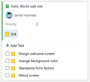 Screenshot shows a user story with several tasks added in the Basic process.