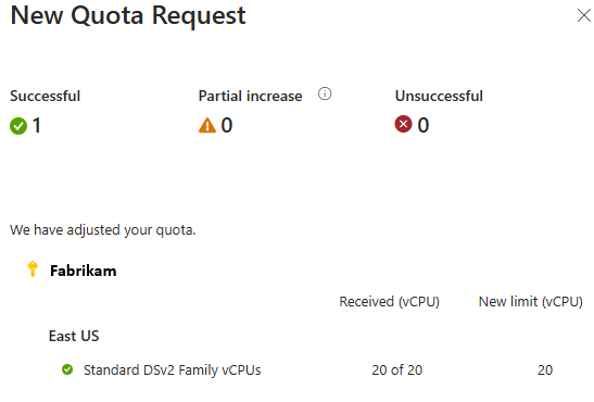 Screenshot of granted quota request.