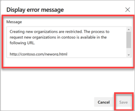 Screenshot show Customize error message dialog.