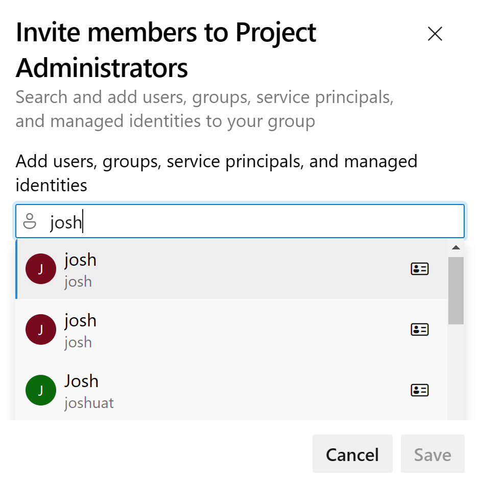 Add users and group dialog, preview page.