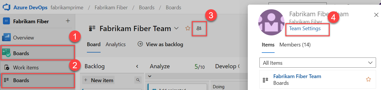 Screenshot shows work backlog or board, choose team profile icon.