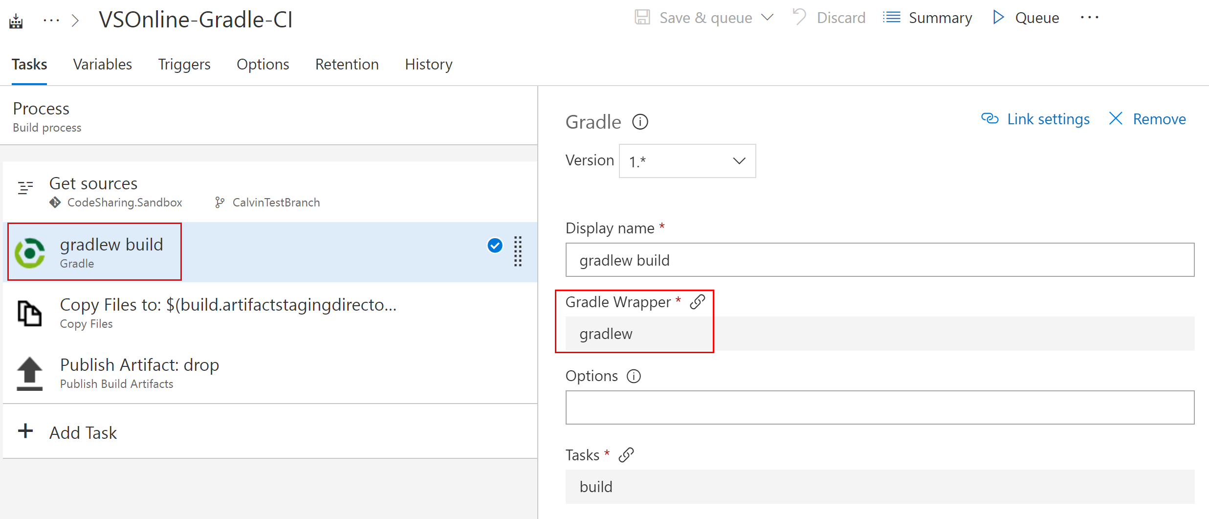 Screenshot showing the Gradle task