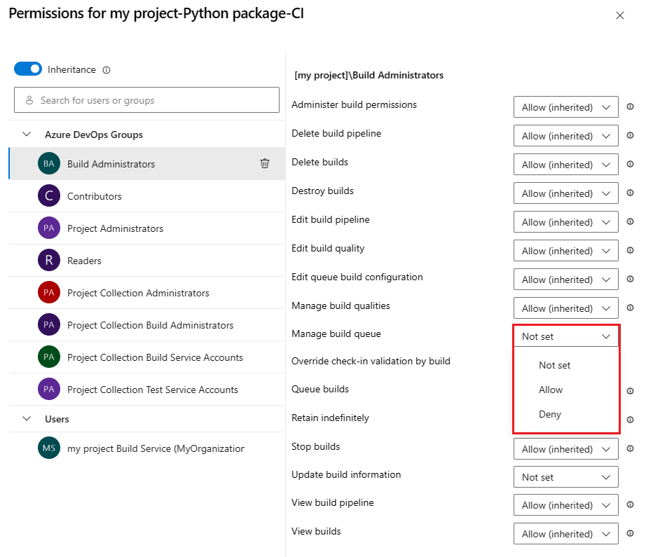 Screenshot of object-level pipeline security dialog.