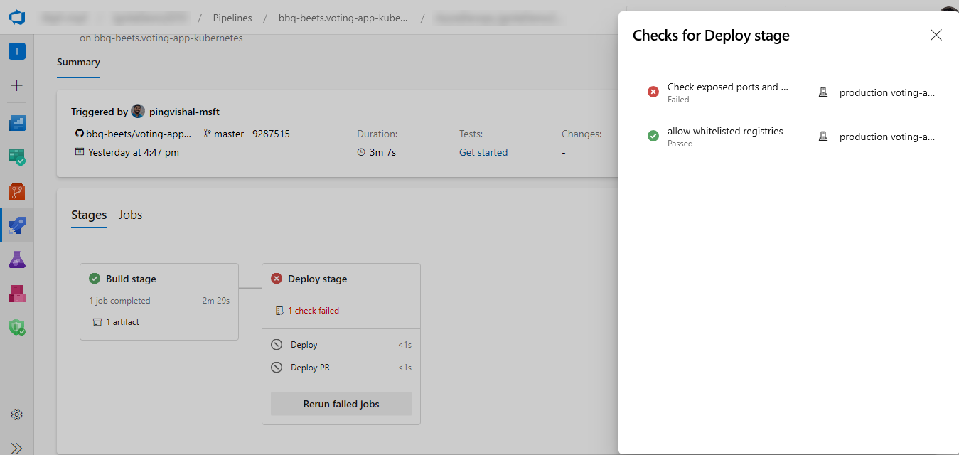 Viewing failed check logs.