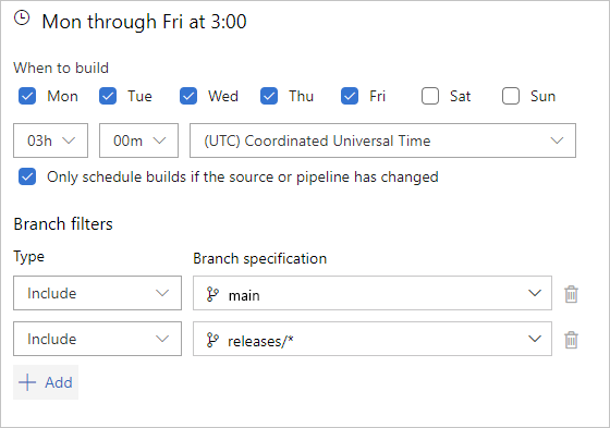 Scheduled trigger frequency 1, Azure Pipelines and Azure DevOps 2019 Server.