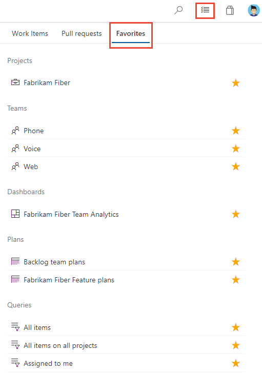 Screenshot of items you've favorited across projects.