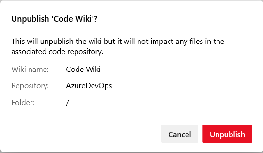 Screenshot of unpublishing wiki.
