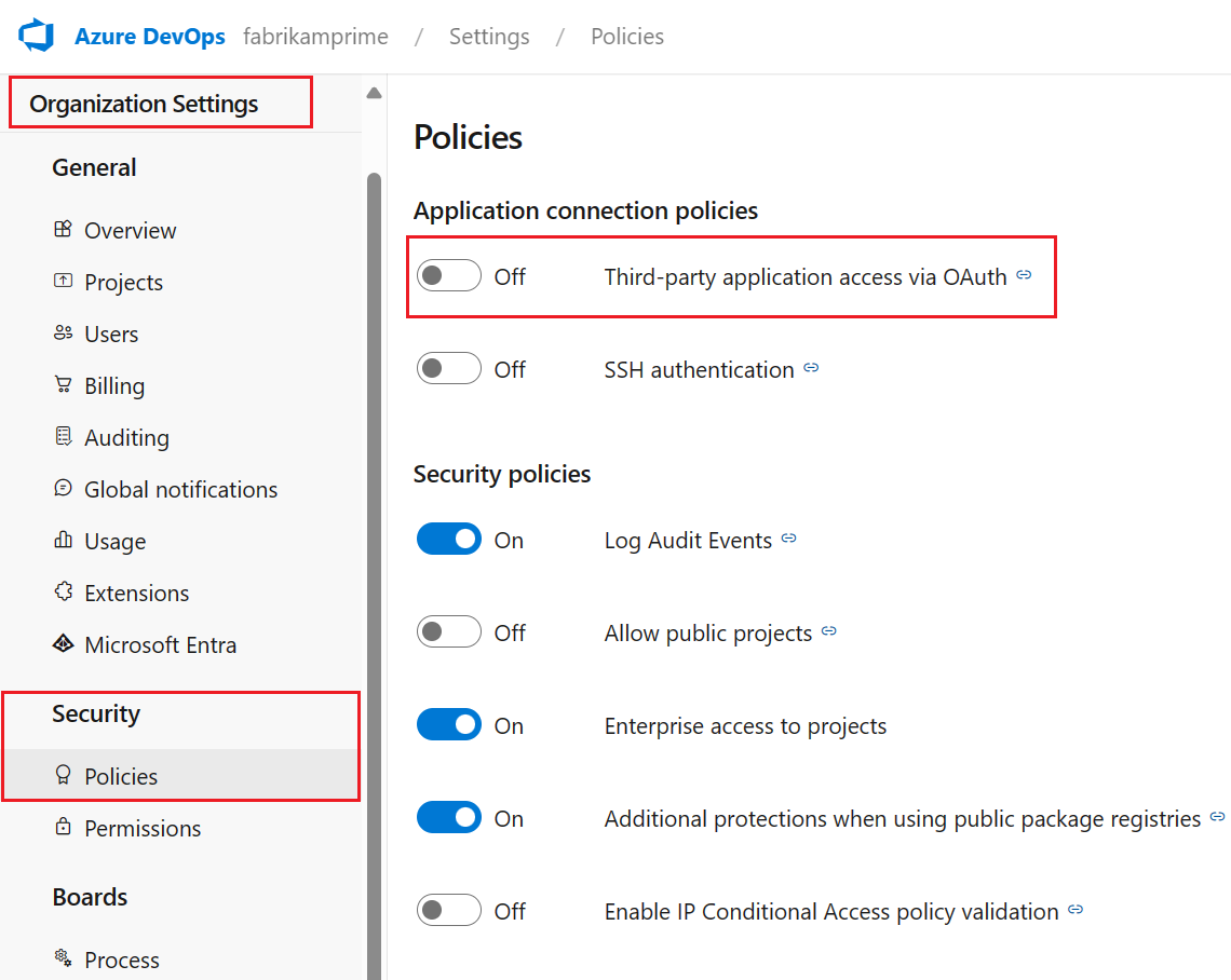 Enable the Third-party application access via OAuth for the organization setting