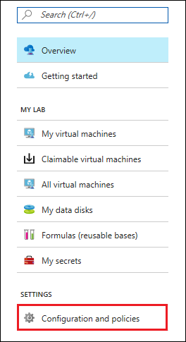 Configuration and policies button