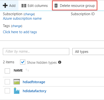 Azure portal delete resource group.