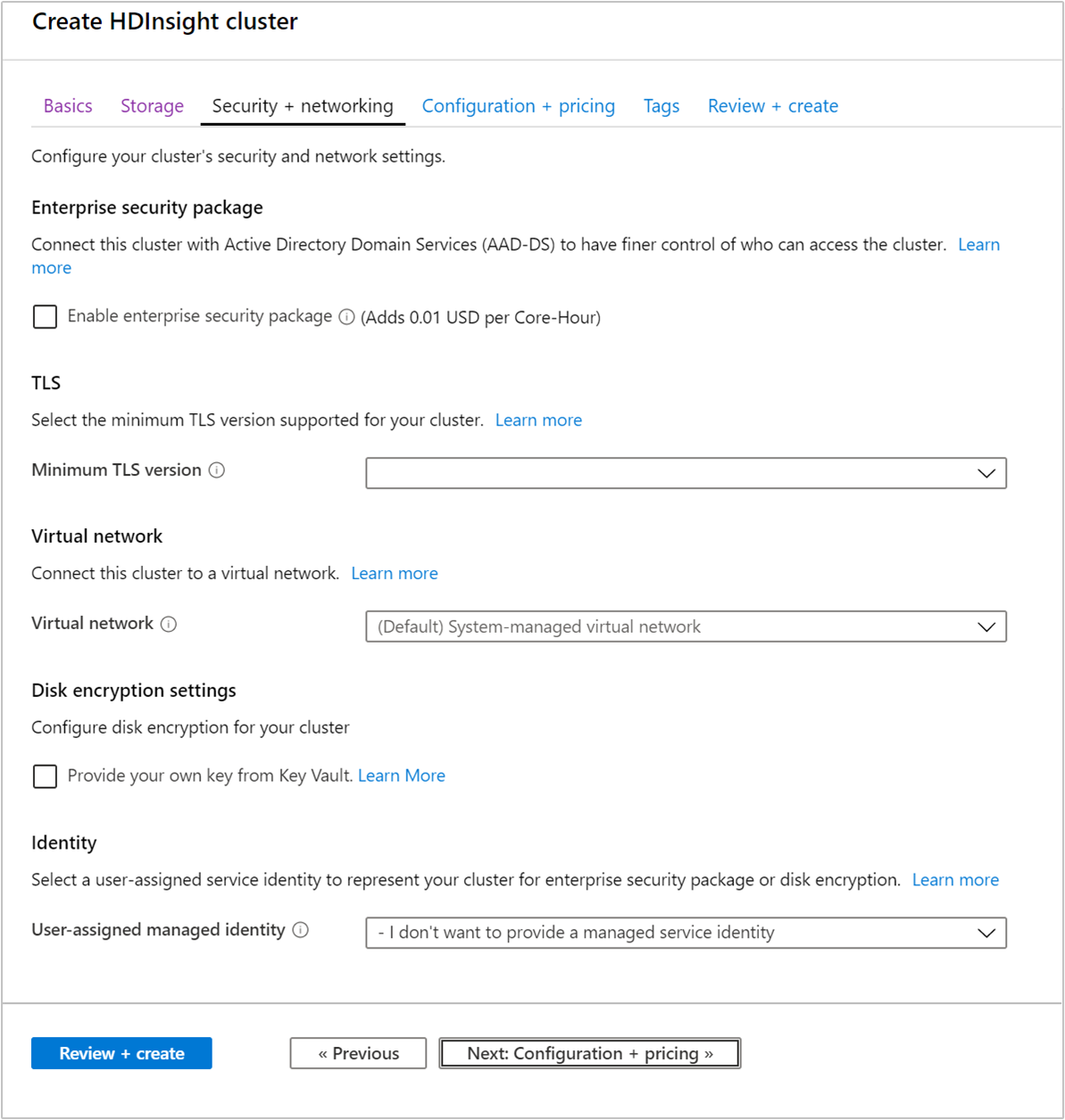 Screenshot that shows the Enterprise security package option.