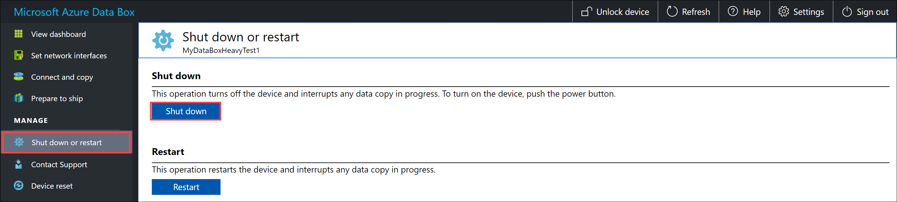 Shut down first device node