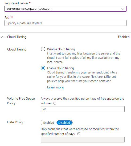 Screenshot showing the add server endpoint blade.