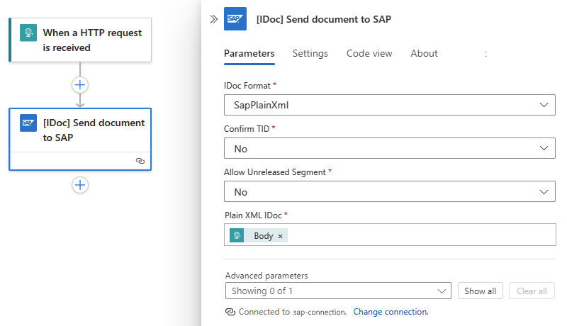 Screenshot shows completed SAP action for Standard workflow.