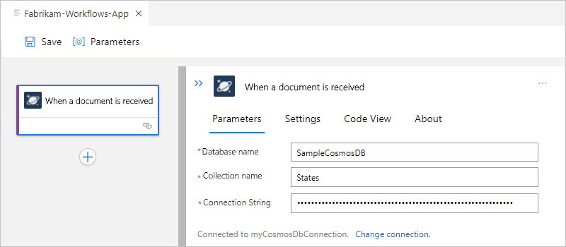 Screenshot showing the trigger properties pane.