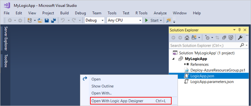 Open logic app's .json file with workflow designer