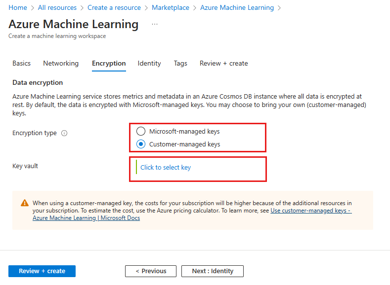 Screenshot of the customer-managed keys.