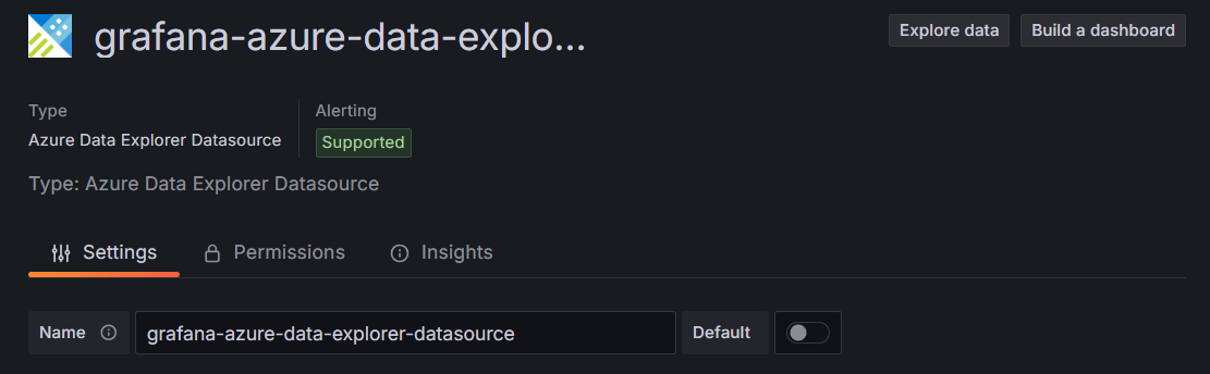 Screenshot of the Grafana platform showing the basic configuration settings for Azure Data Explorer.