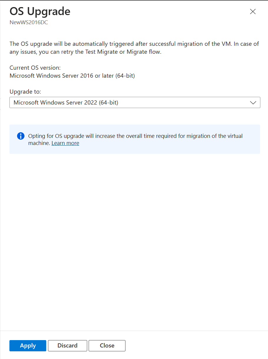 Screenshot with the available servers in the Azure Migrate screen.