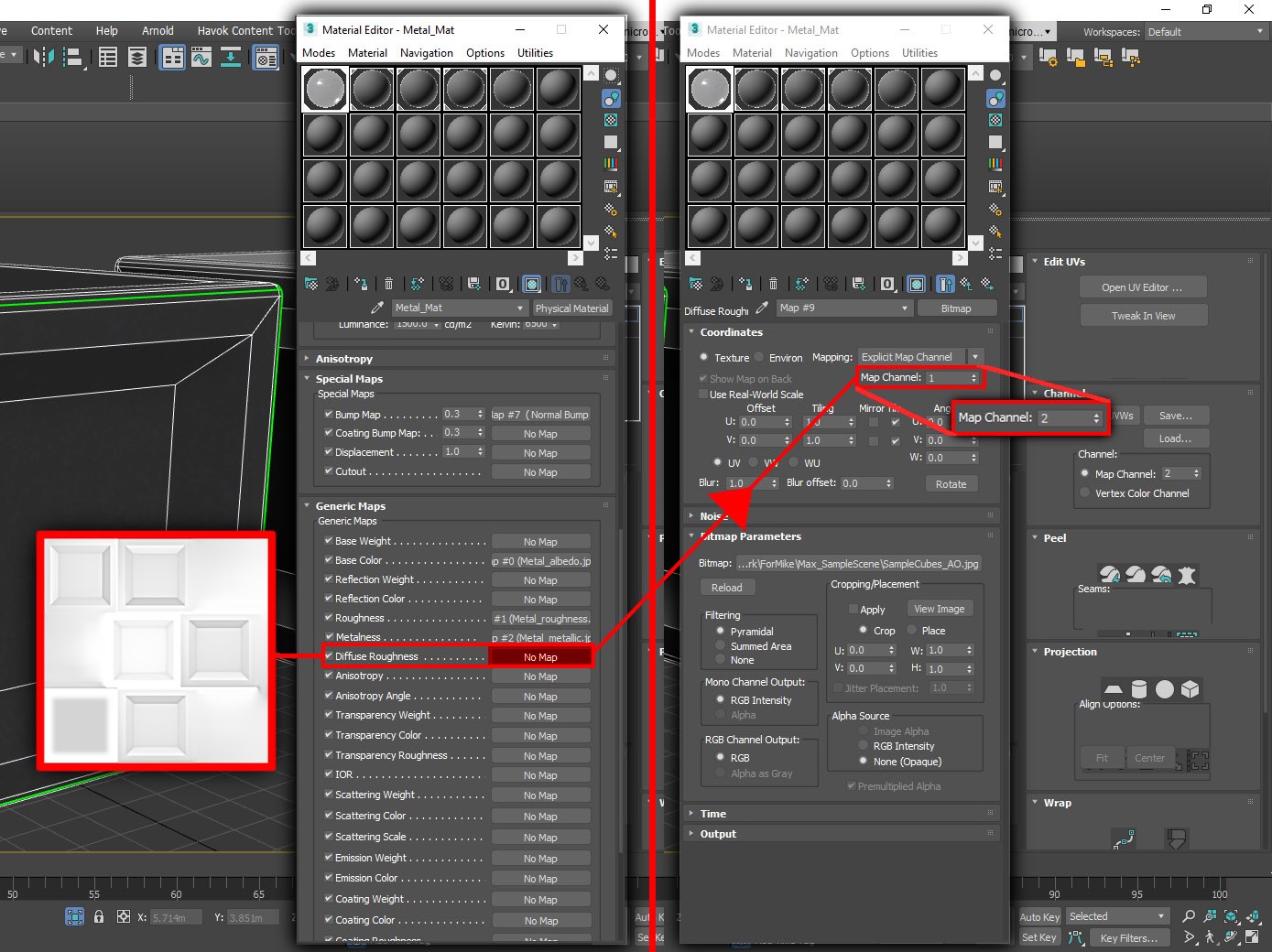 Screenshot that shows how to assign an AO map.