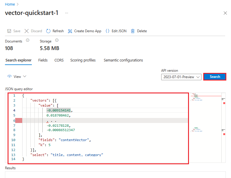 Screenshot of the JSON query.