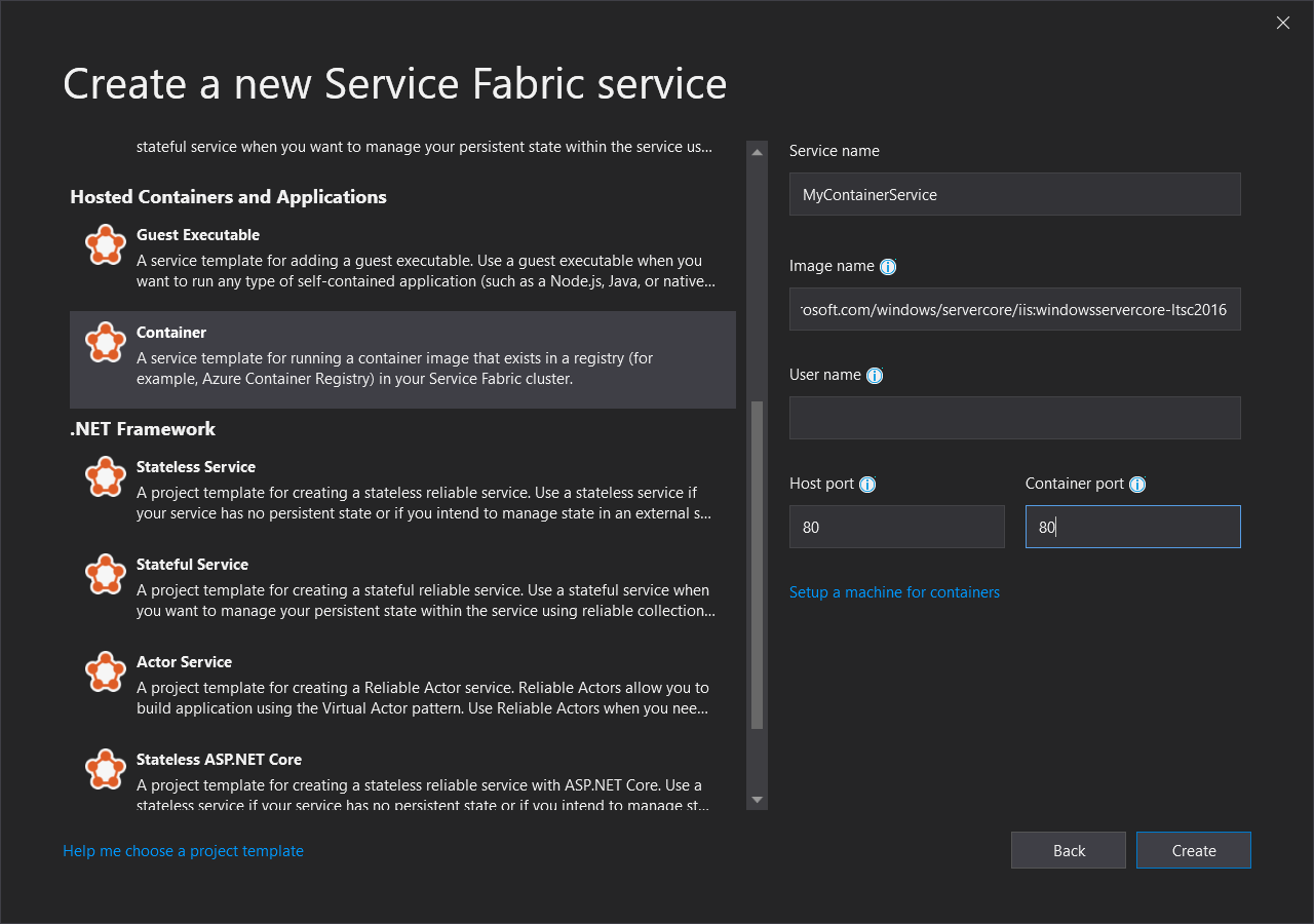 New service dialog