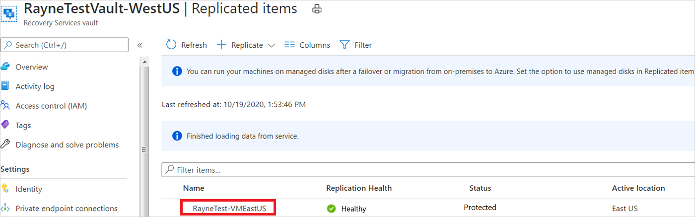 Option to open Disaster Recovery page in VM properties