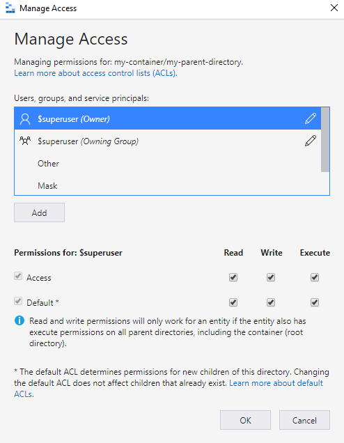 Manage Access dialog box