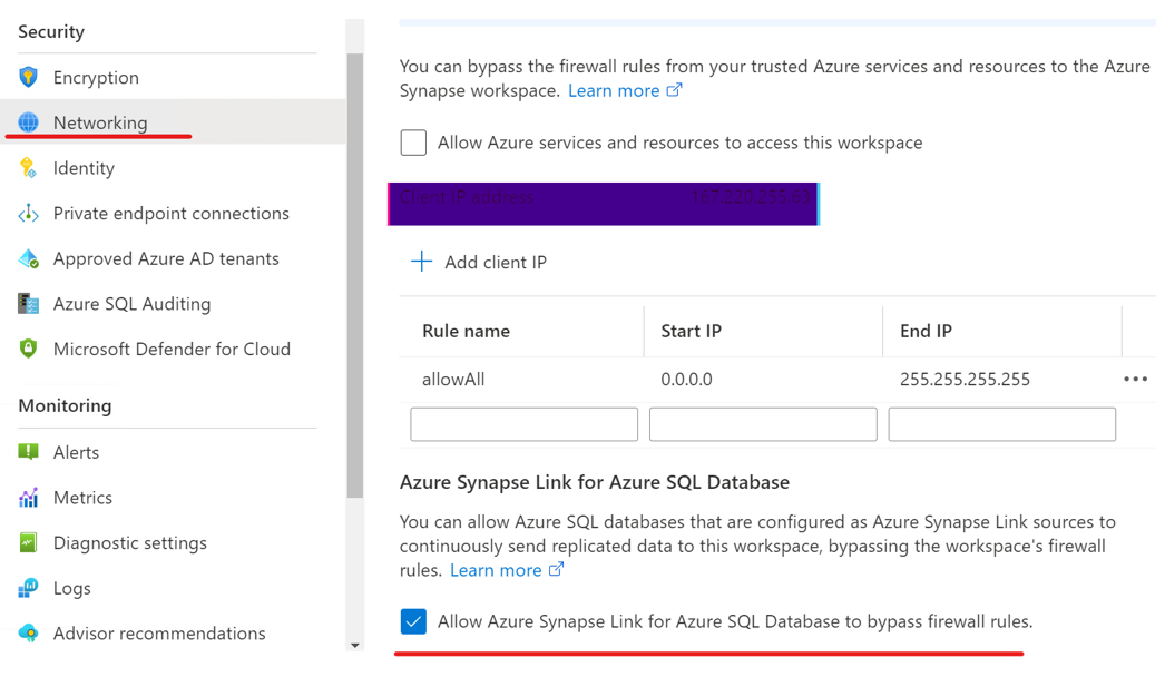 Screenshot that shows how to enable bypassing firewall rules.