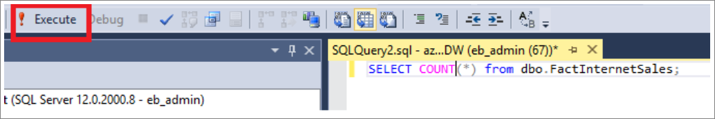 Screenshot of the Execute button to run the query.