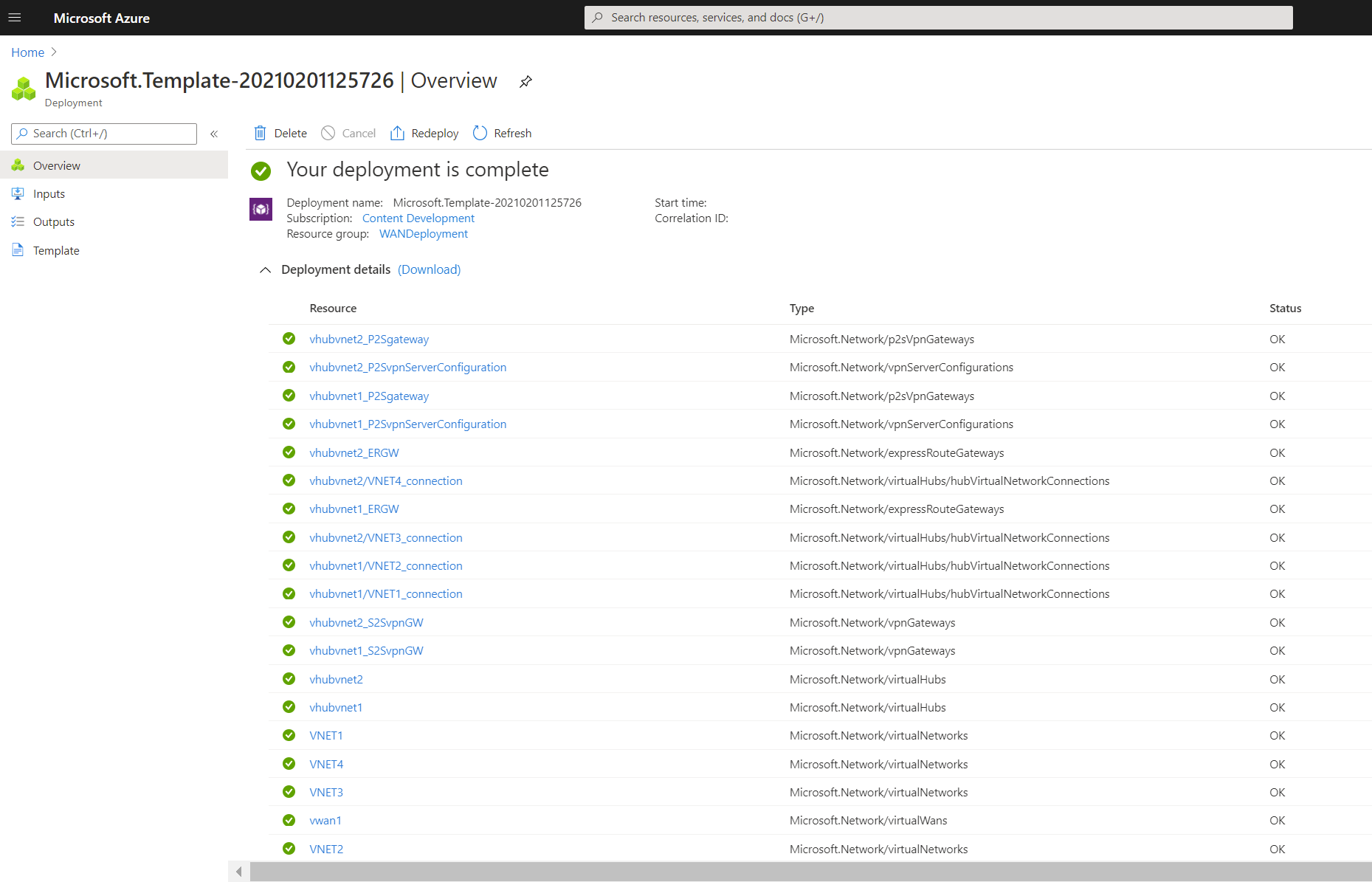 Example of deployment complete