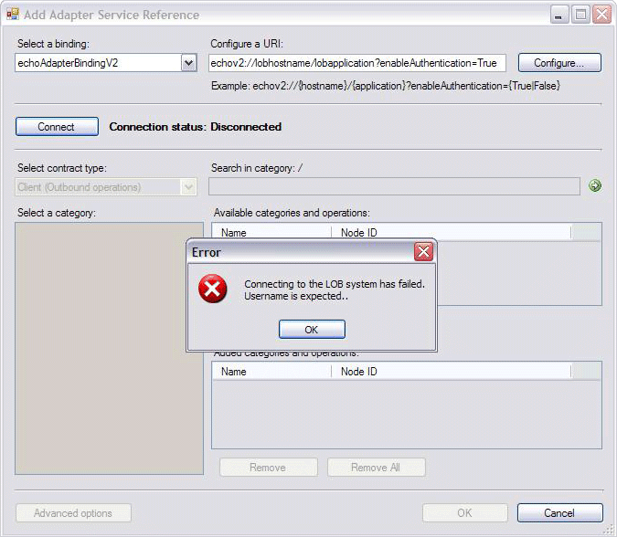 Screenshot that shows the exception that is thrown if the user name is not provided.