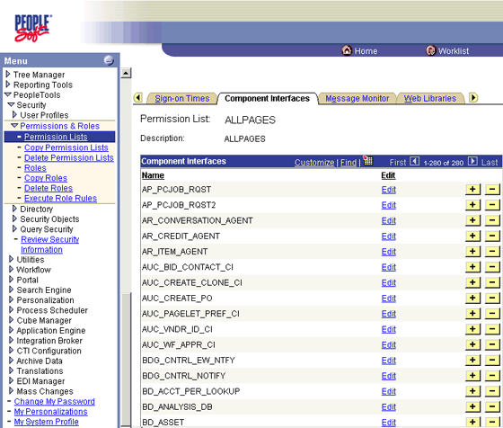 Image that shows the Component Interfaces tab.