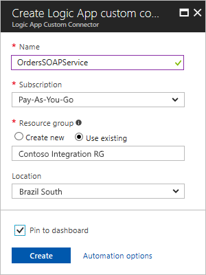 Screenshot of Logic Apps custom connector details.