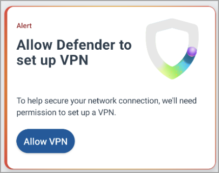 Screenshot showing a recommendation to set up a VPN connection.