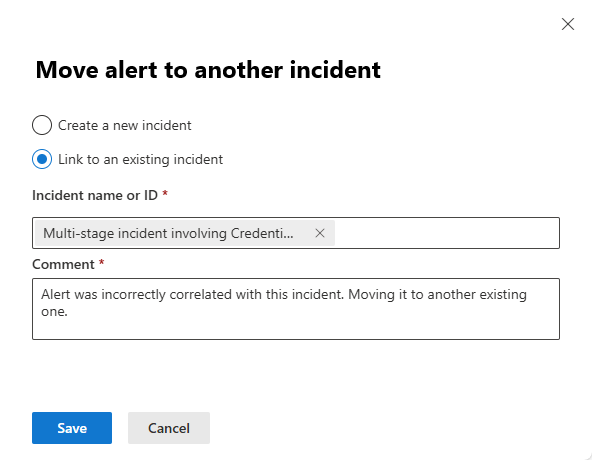 Screenshot of adding a comment explaining why moving an alert.