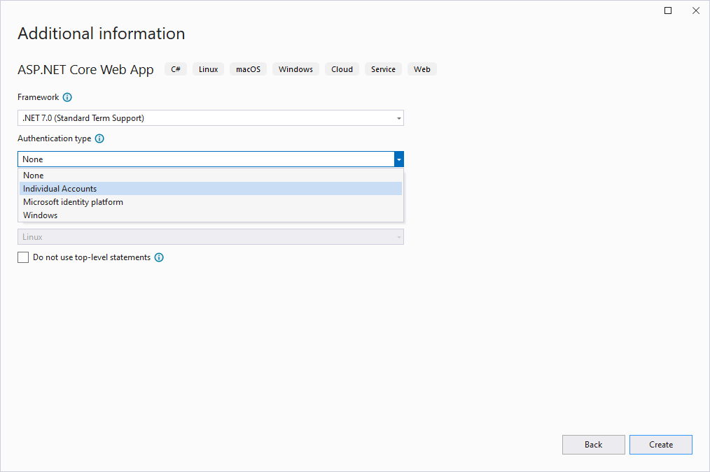 Select Individual User Accounts to have Identity preconfigured