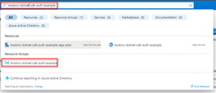 A screenshot showing how to use the top search box in the Azure portal to locate and navigate to the resource group you want to assign roles (permissions) to.