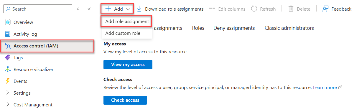 A screenshot showing how to access the identity role assignment page.