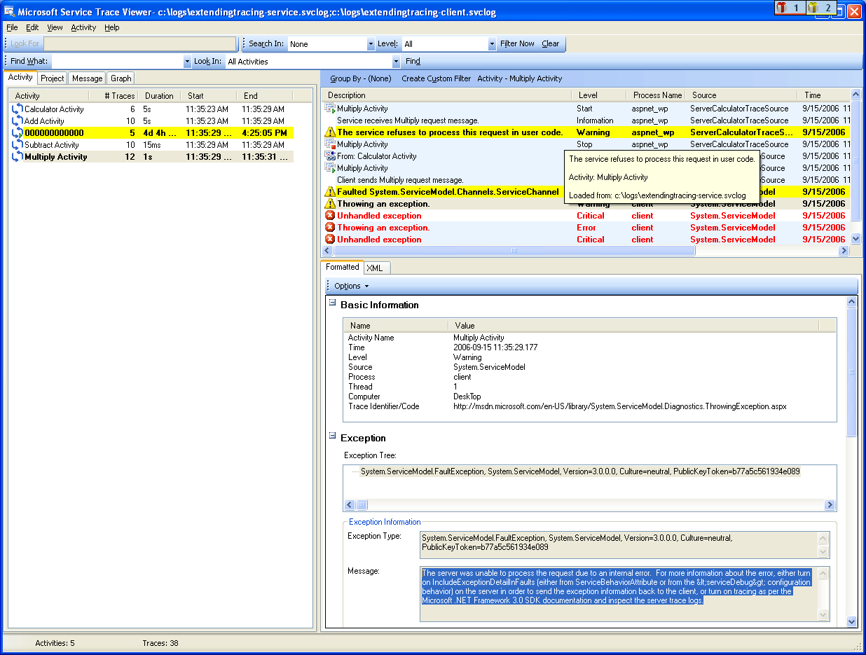 Screenshot that shows errors across endpoints for a given request.