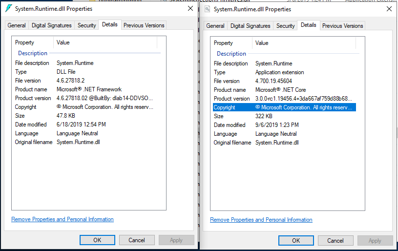 Difference in product version information