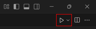 Screenshot of the run button in Visual Studio Code on Windows.