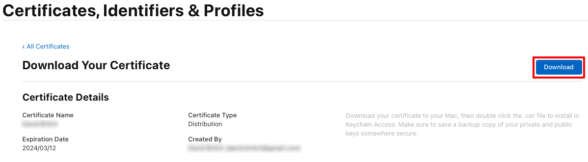 Download your Apple distribution certificate.