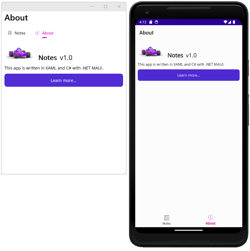 About page of .NET MAUI app tutorial.